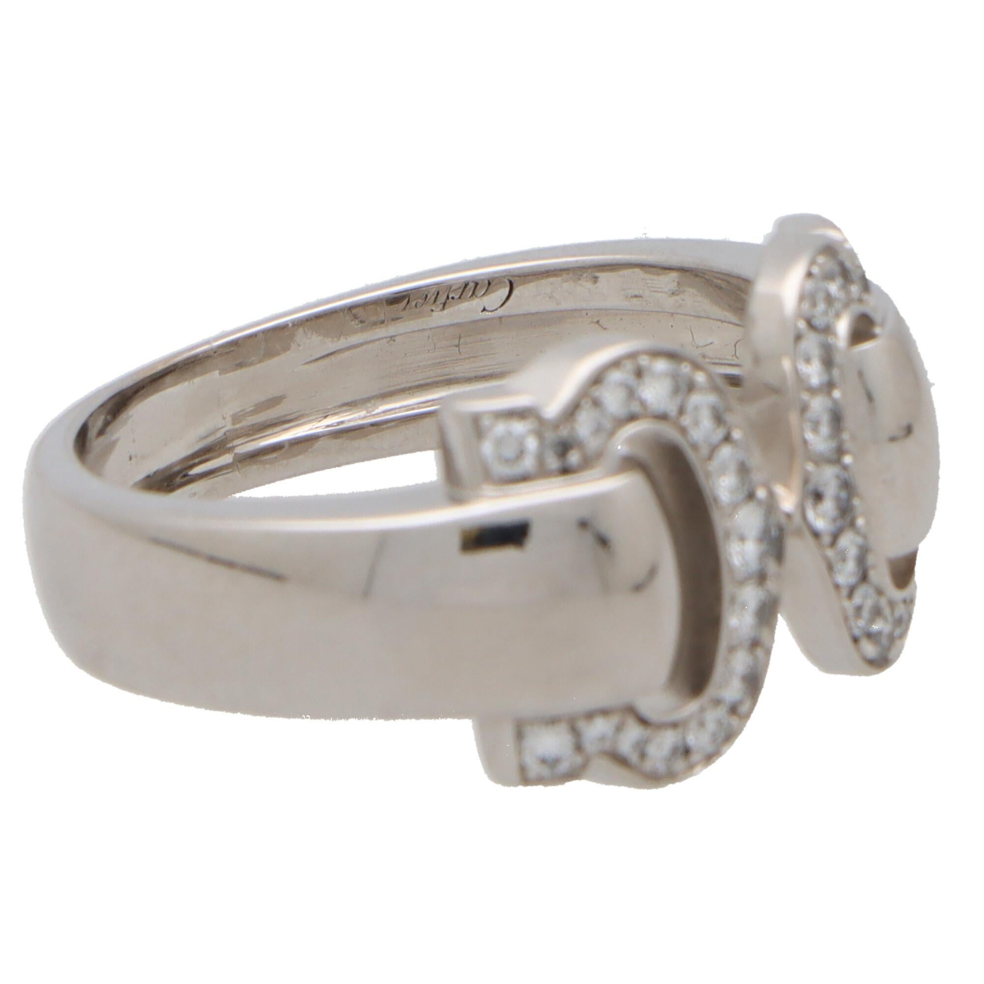 Round Cut Vintage Cartier 'C de Cartier' Diamond Ring Set in 18k White Gold