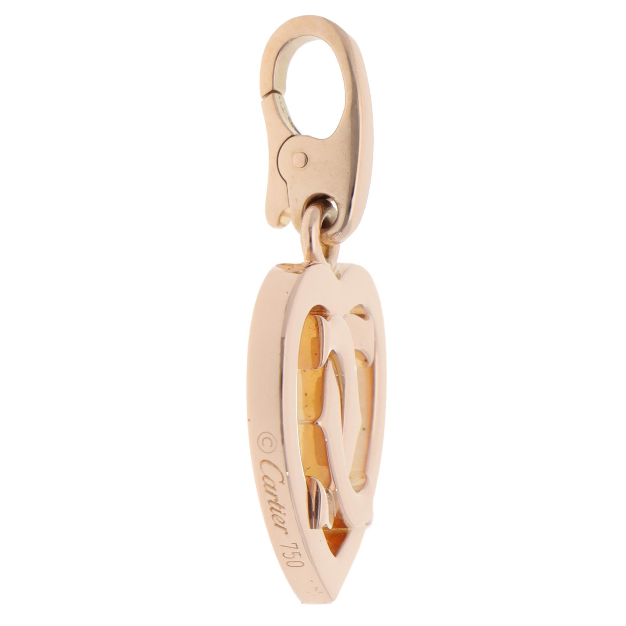 Vintage Cartier C de Cartier Heart Charm in Rose Gold In Excellent Condition In London, GB