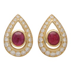 Vintage Cartier Cabochon Ruby and Diamond Earrings