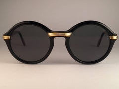 Rare Vintage Cartier Cabriolet Round Black & Gold 49MM 18K Gold Sunglasses 1990