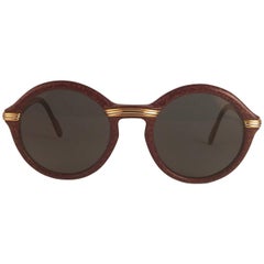 Vintage Cartier Cabriolet Round Brown 49MM Gold Sunglasses France, 1990s