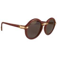 Vintage Cartier Cabriolet Round Brown 52MM 18K Gold Sunglasses France 1990's