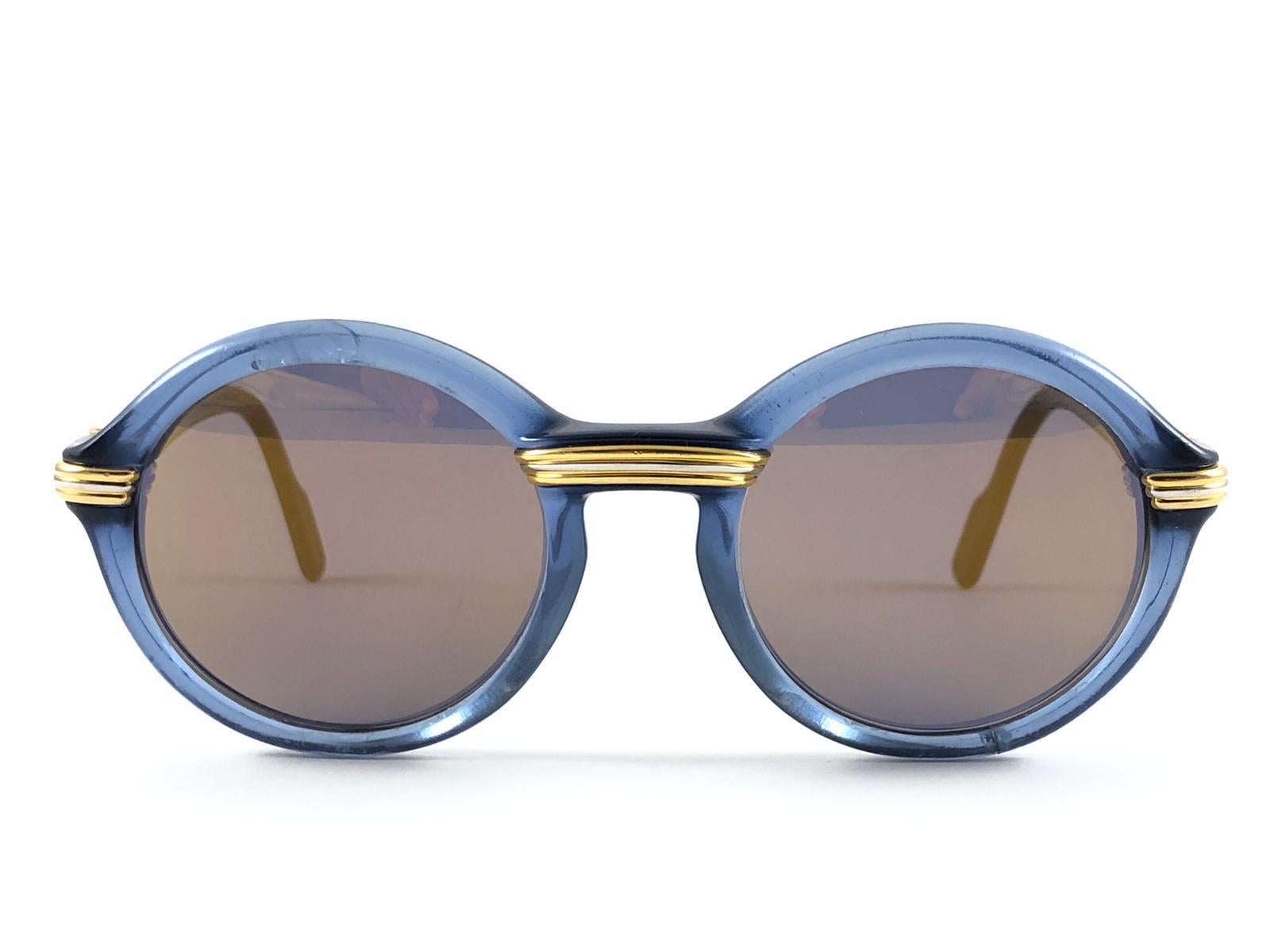 Vintage Cartier Cabriolet Round Translucent Blue 49MM 18K Sunglasses France 8