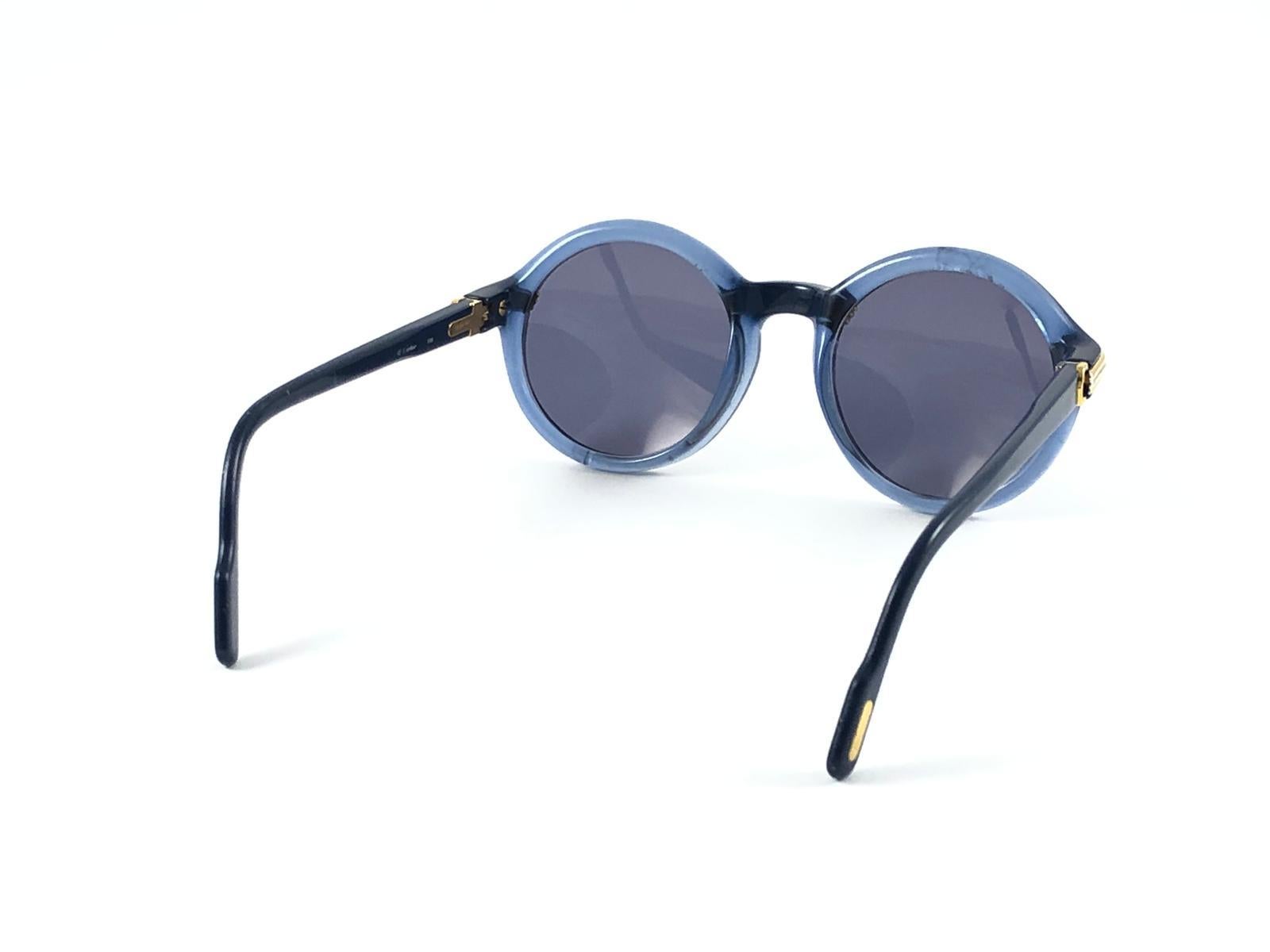 Vintage Cartier Cabriolet Round Translucent Blue 49MM 18K Sunglasses France 1