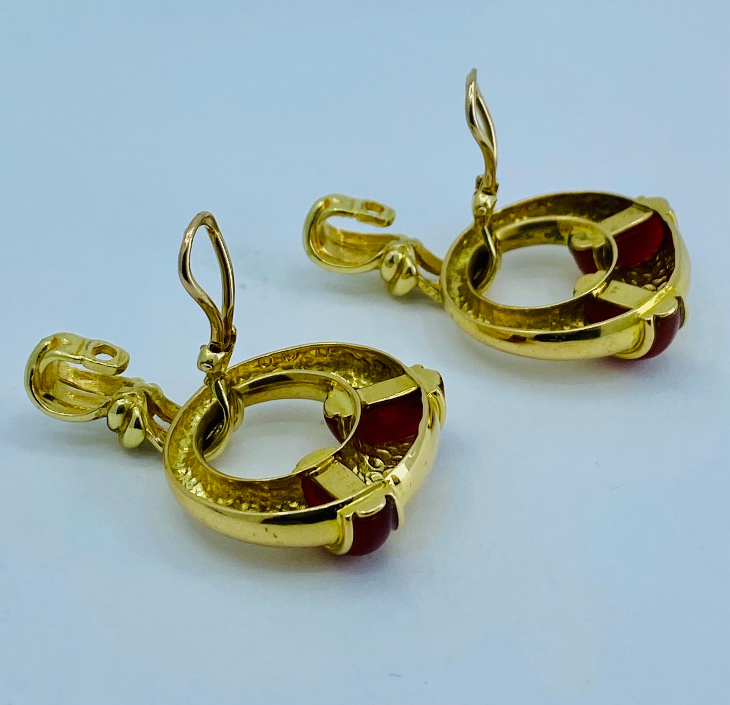 Mixed Cut Vintage Cartier Carnelian Gold Earrings  For Sale