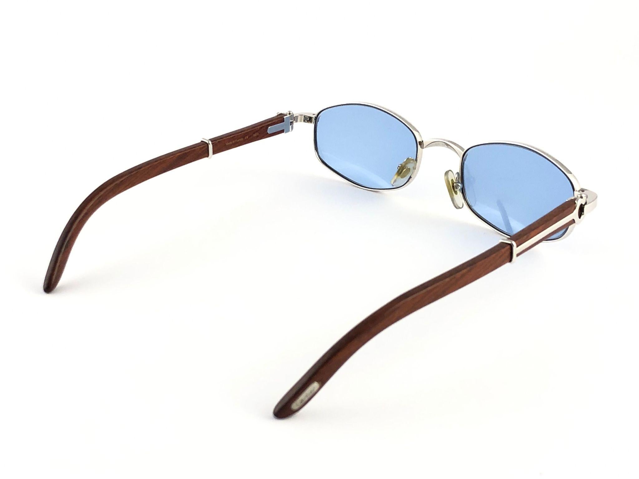 Vintage Cartier Cartayat Wood 53mm Platine Precious Wood Brown Lens Sunglasses  5