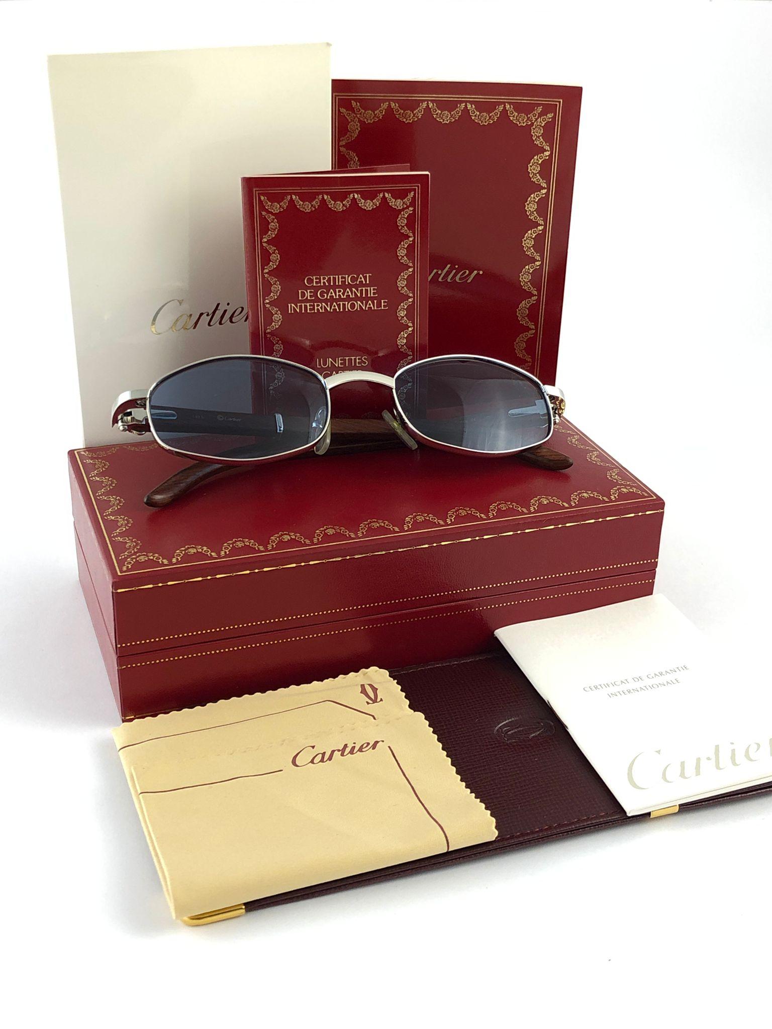 Vintage Cartier Cartayat Wood 53mm Platine Precious Wood Brown Lens Sunglasses  8