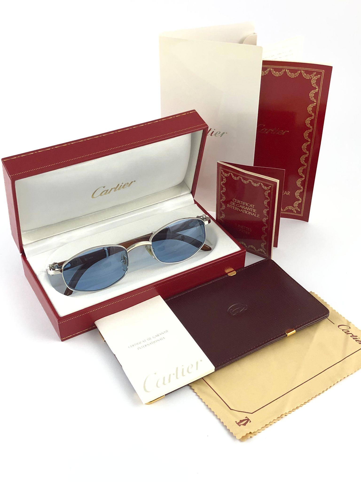 Gray Vintage Cartier Cartayat Wood 53mm Platine Precious Wood Brown Lens Sunglasses 