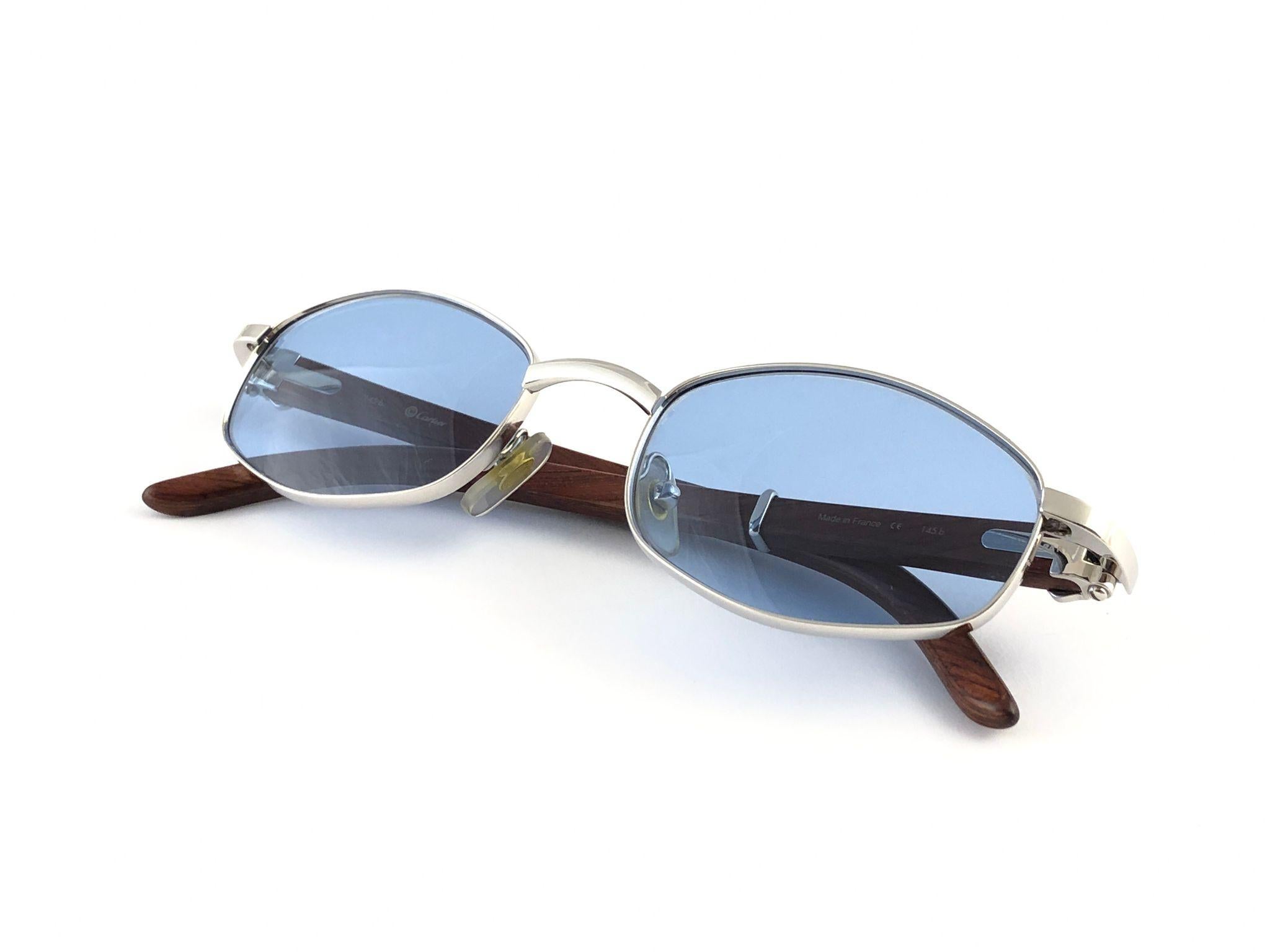 Women's or Men's Vintage Cartier Cartayat Wood 53mm Platine Precious Wood Brown Lens Sunglasses 