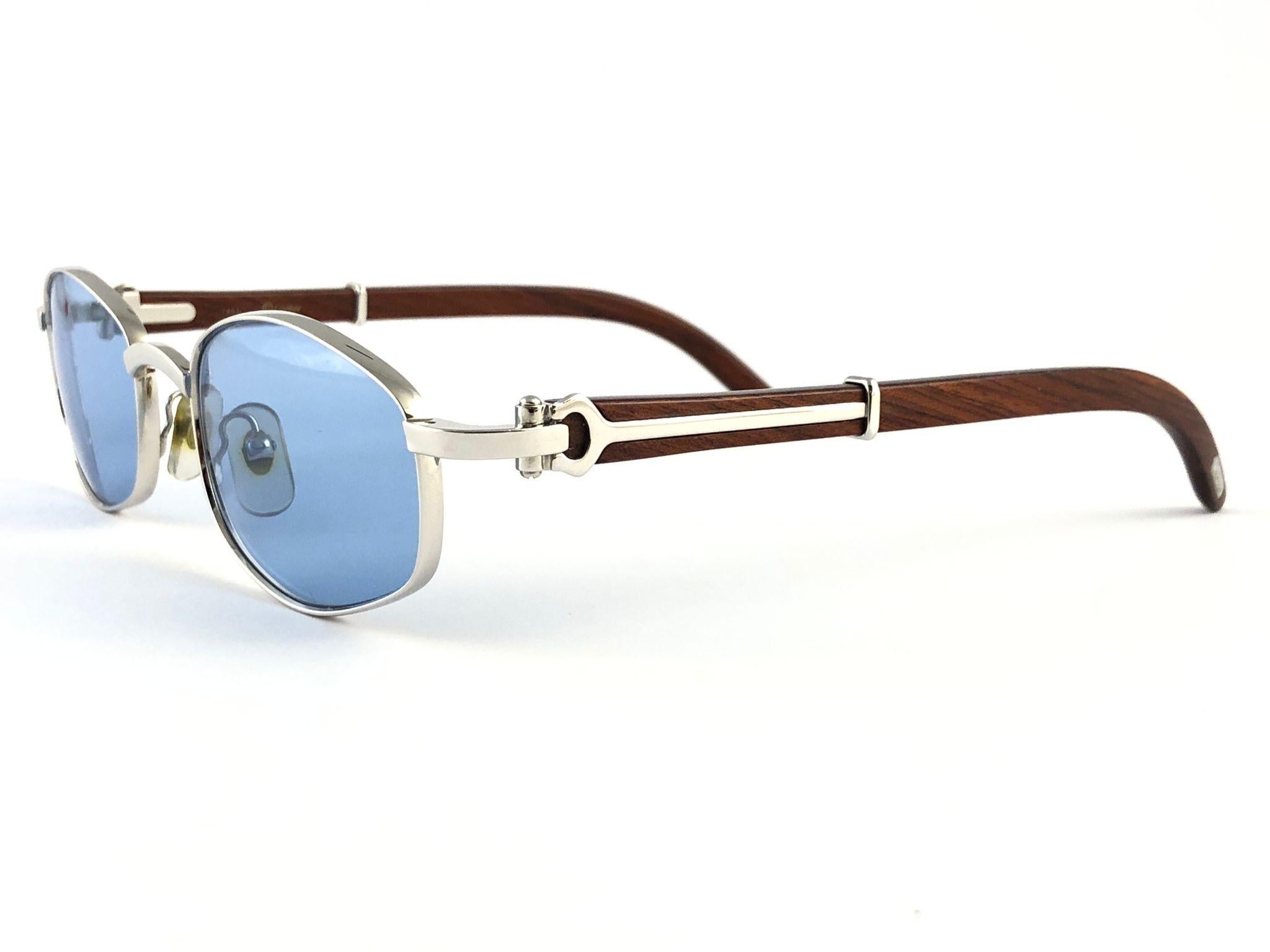 Vintage Cartier Cartayat Wood 53mm Platine Precious Wood Brown Lens Sunglasses  4