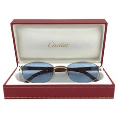 Vintage Cartier Cartayat Wood 53mm Platine Precious Wood Brown Lens Sunglasses 