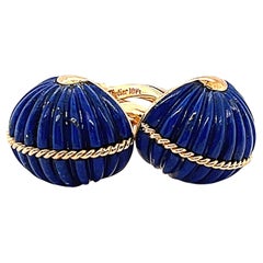 Vintage Cartier Carved Dome Lapis Lazuli Fluted 18 Karat Gold Cufflinks