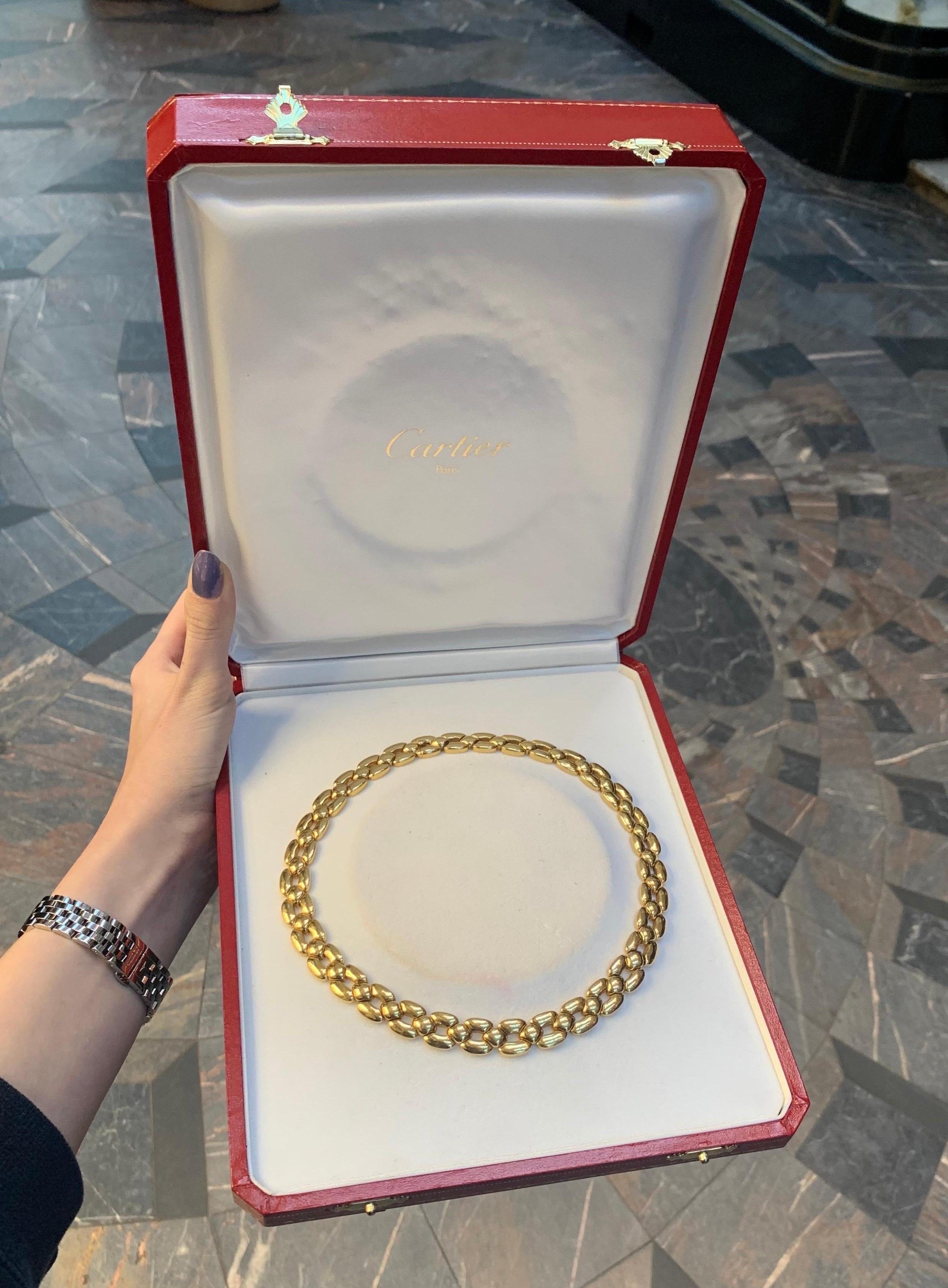 Retro Vintage Cartier Chunky Honeycomb Link Necklace Set in 18 Karat Yellow Gold