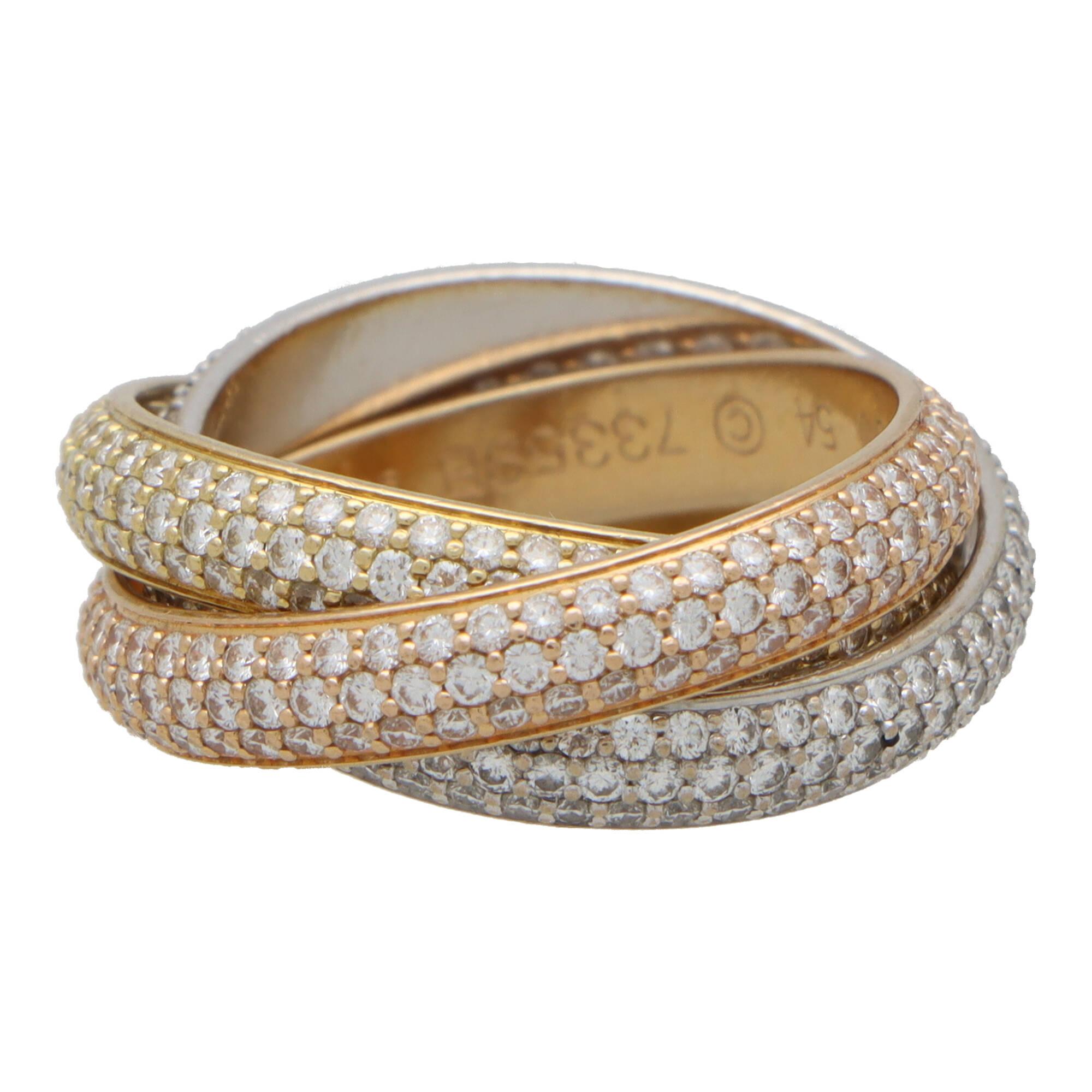 Taille ronde Cartier Bague Trinity classique vintage en or 18 carats avec diamants en vente