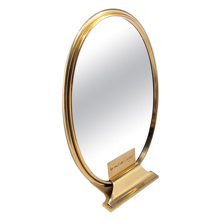 Vintage Cartier Classic Oval Table Mirror GoldPlated, 1970 For Sale at