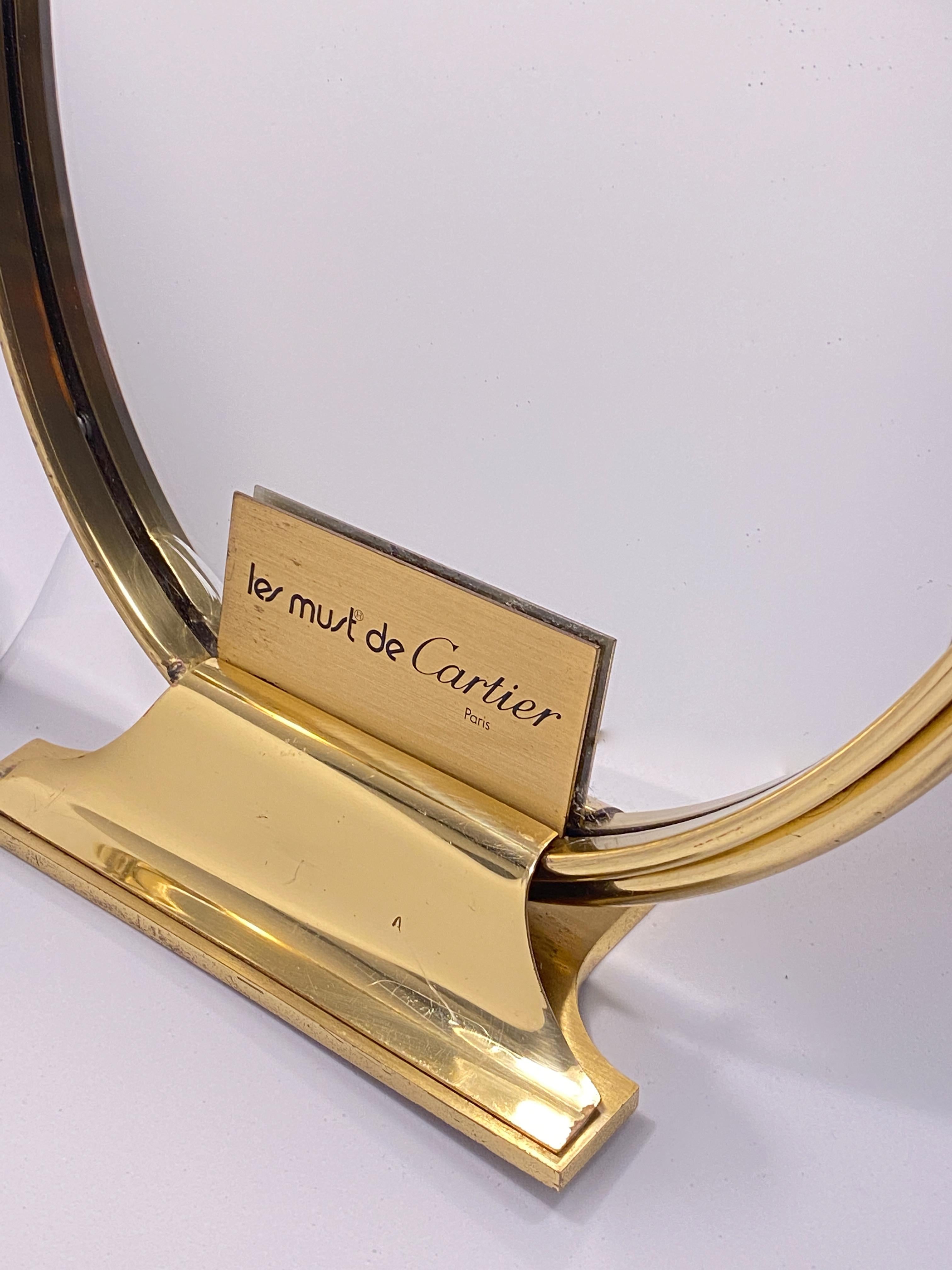 French Vintage Cartier Classic Oval Table Mirror Gold-Plated, 1970 For Sale
