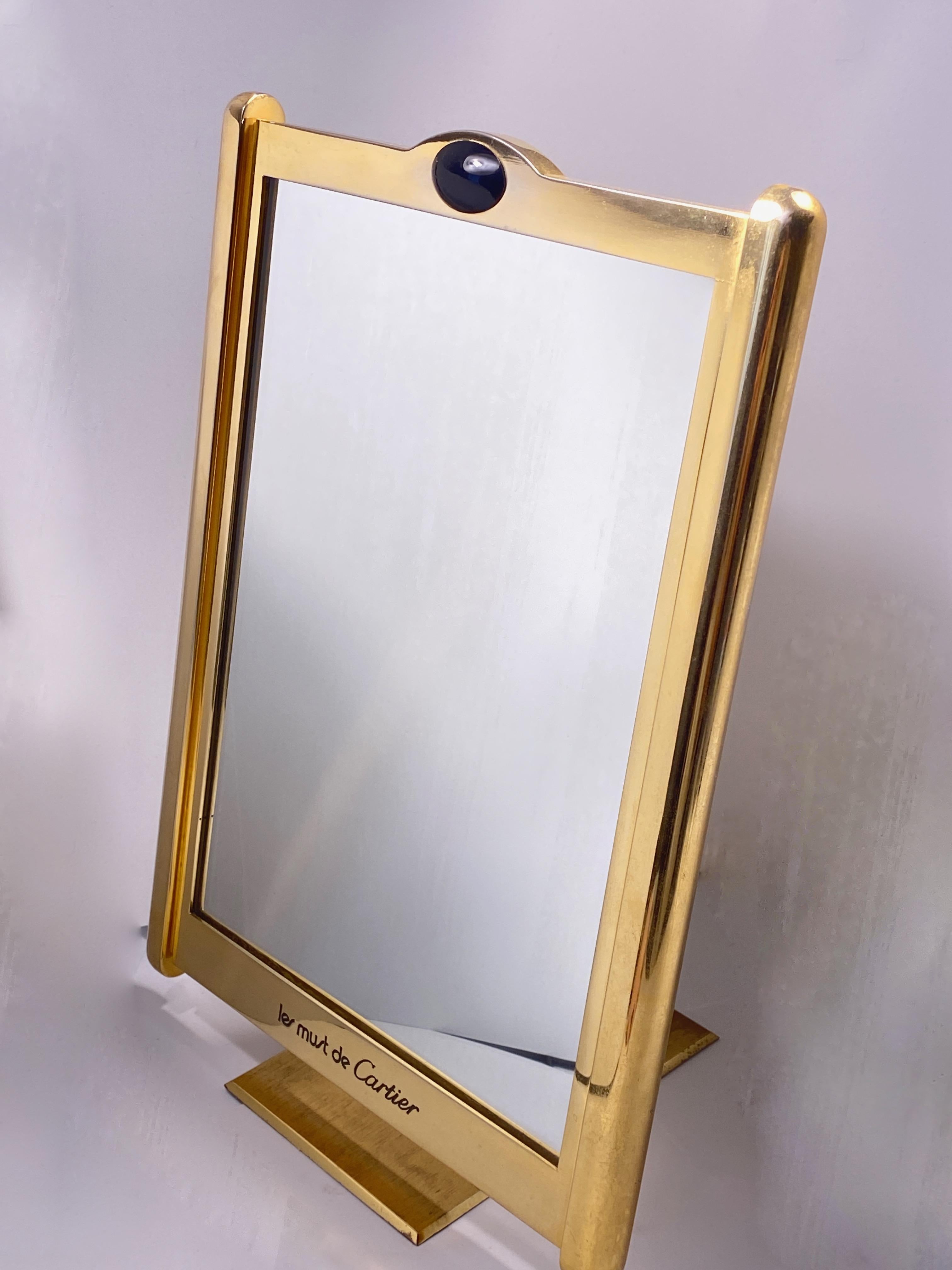 Mid-Century Modern Vintage Cartier Classic Tank Pivotal Axis Table Mirror Gold-Plated, 1970 For Sale