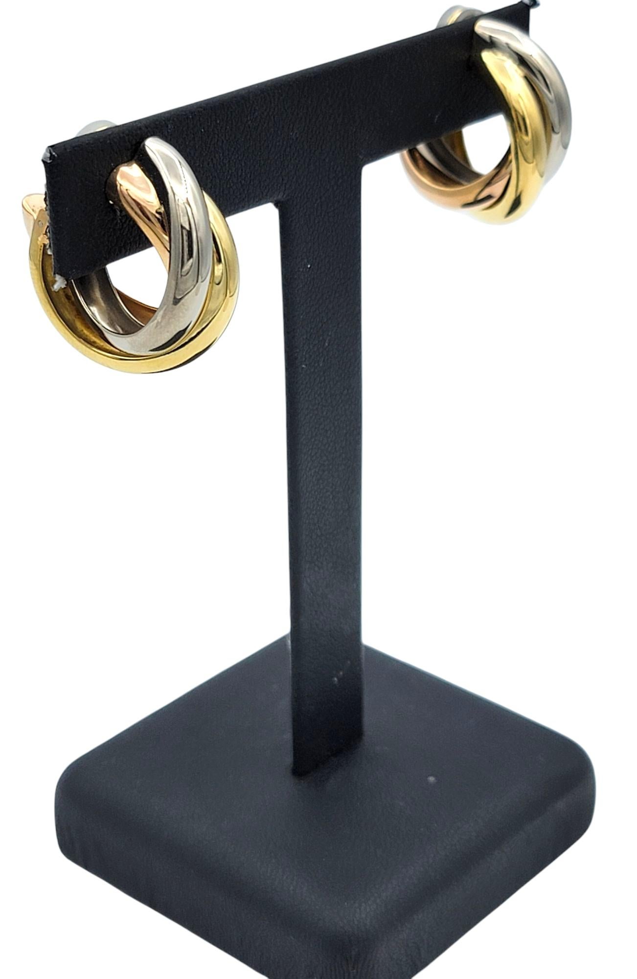 Vintage Cartier Clips Trinity Hoop Ears 18 Karat Yellow, White & Rose Gold en vente 5