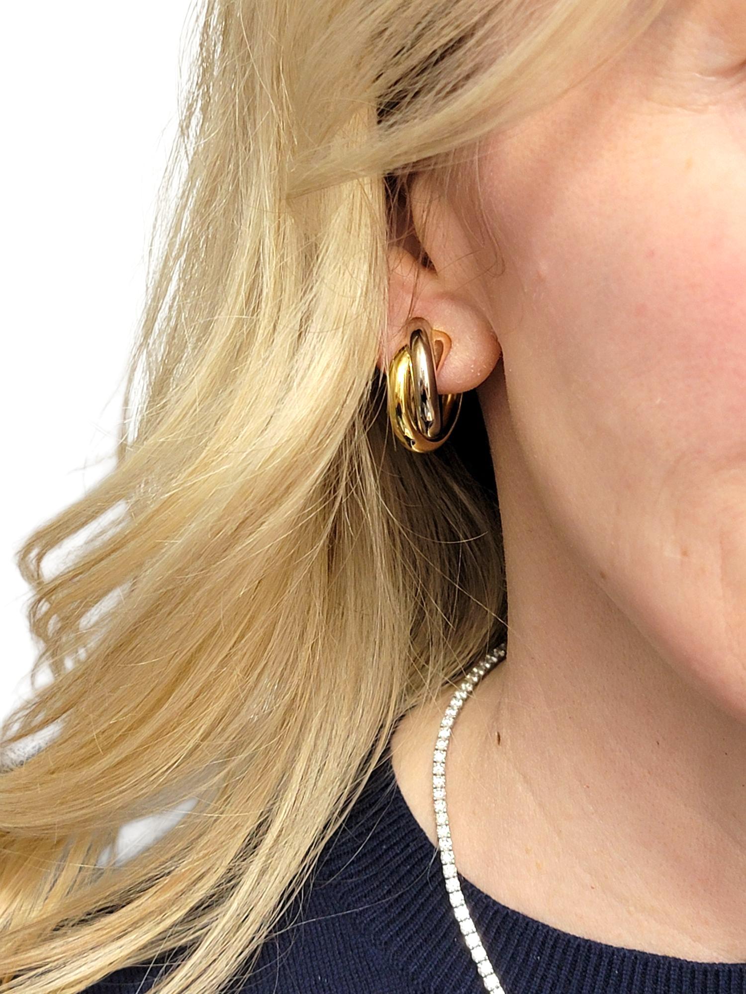 Vintage Cartier Clips Trinity Hoop Ears 18 Karat Yellow, White & Rose Gold en vente 6