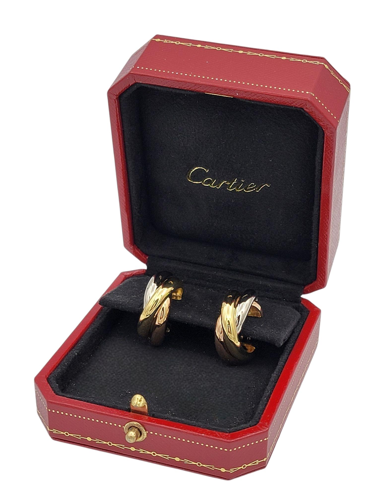 Vintage Cartier Clips Trinity Hoop Ears 18 Karat Yellow, White & Rose Gold en vente 7