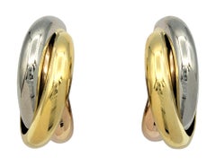 Vintage Cartier Clip-On Trinity Hoop Earrings 18 Karat Yellow, White & Rose Gold