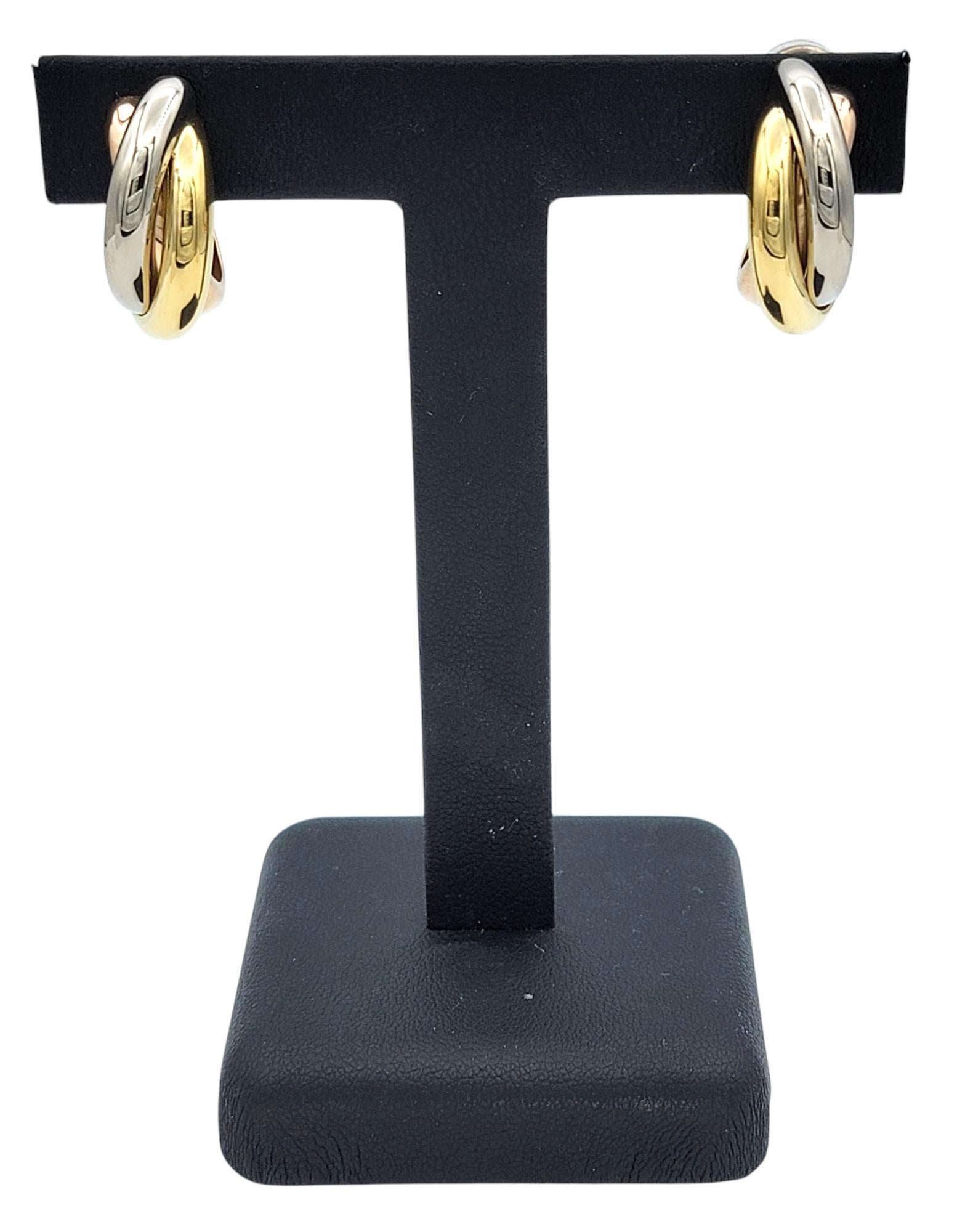 Vintage Cartier Clips Trinity Hoop Ears 18 Karat Yellow, White & Rose Gold en vente 4
