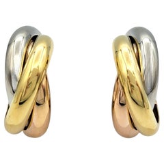 Vintage Cartier Orecchini a cerchio a clip Trinity Oro giallo, bianco e rosa 18 carati