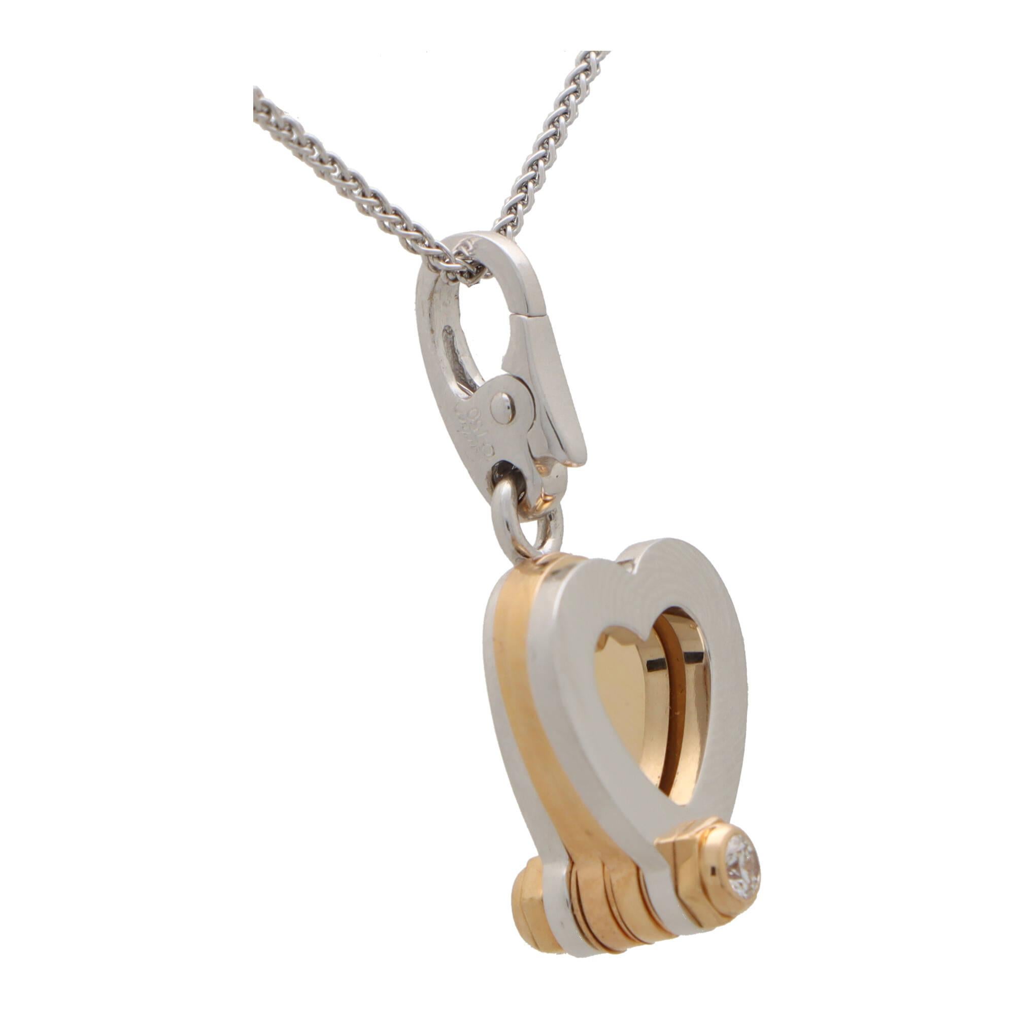 Vintage Cartier Clover Heart Diamond Charm in 18k Rose and White Gold In Excellent Condition In London, GB