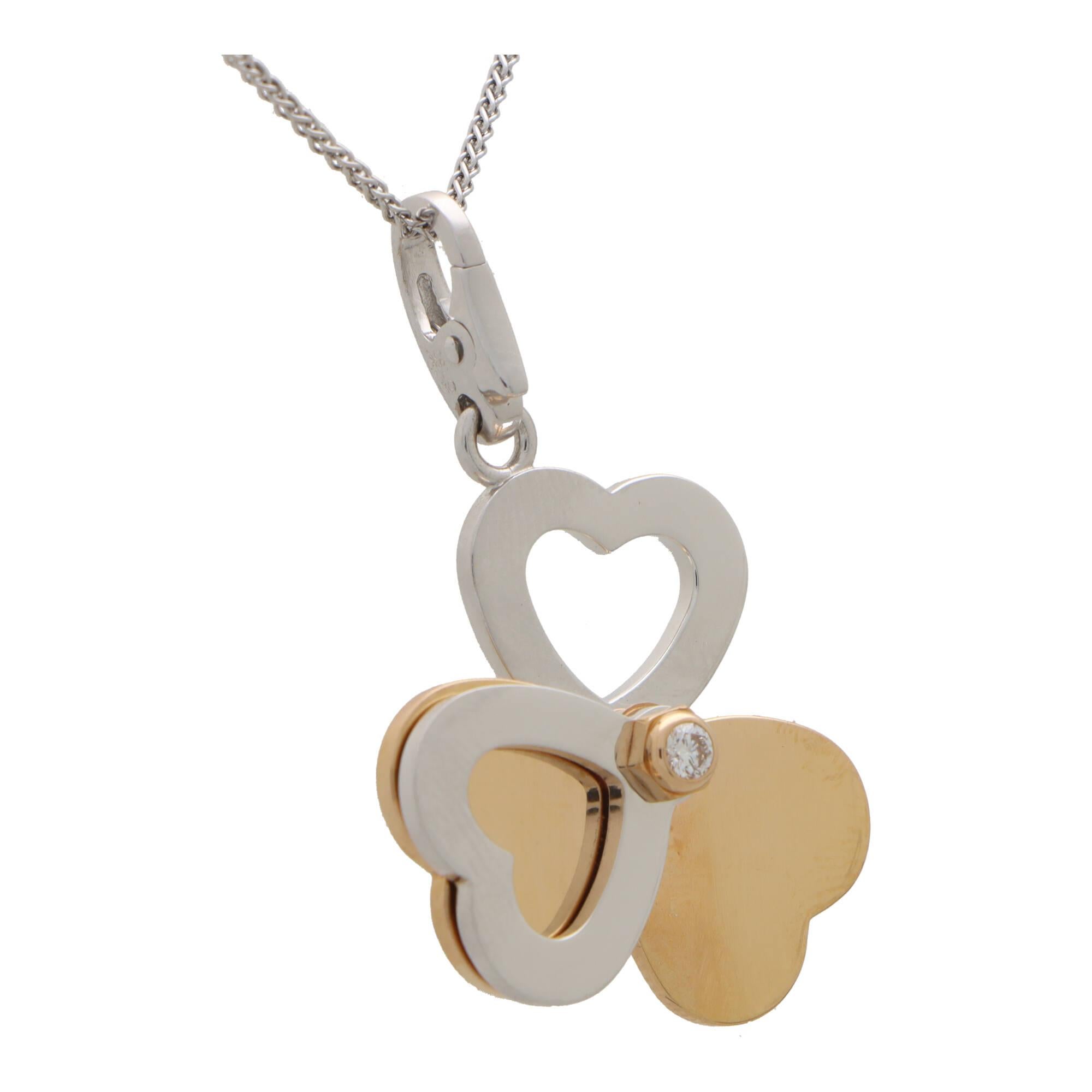 Women's or Men's Vintage Cartier Clover Heart Diamond Charm in 18k Rose and White Gold