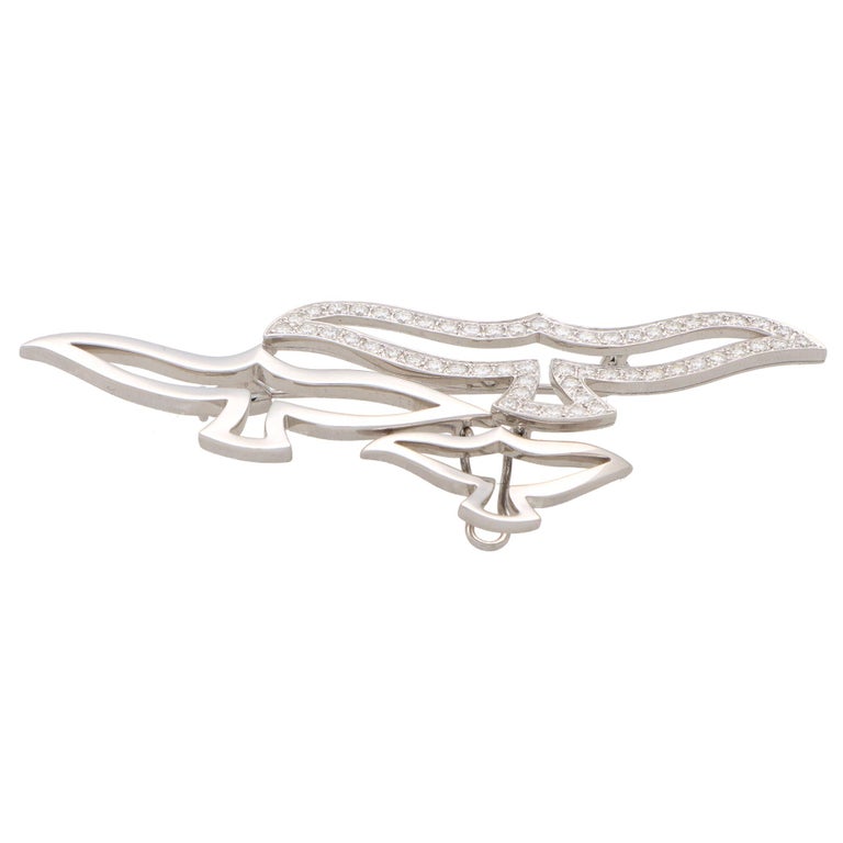 Vintage Cartier Convertible Diamond Bird Pendant Brooch Set in 18k White Gold In Excellent Condition In London, GB