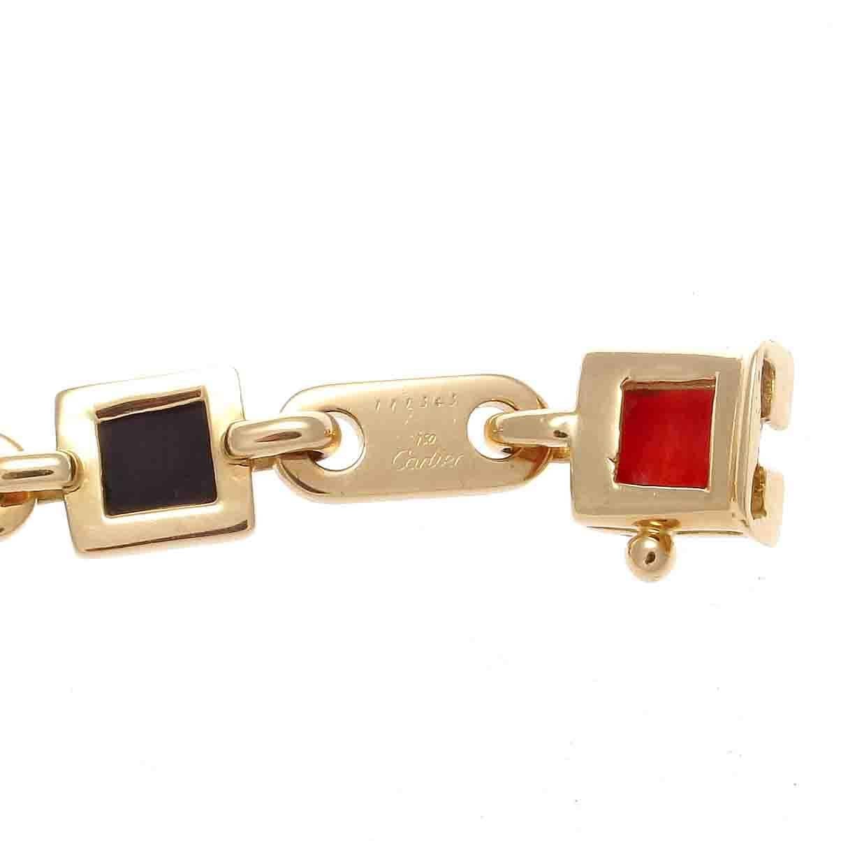 Vintage Cartier Coral Onyx Gold Bracelet In Excellent Condition In Beverly Hills, CA