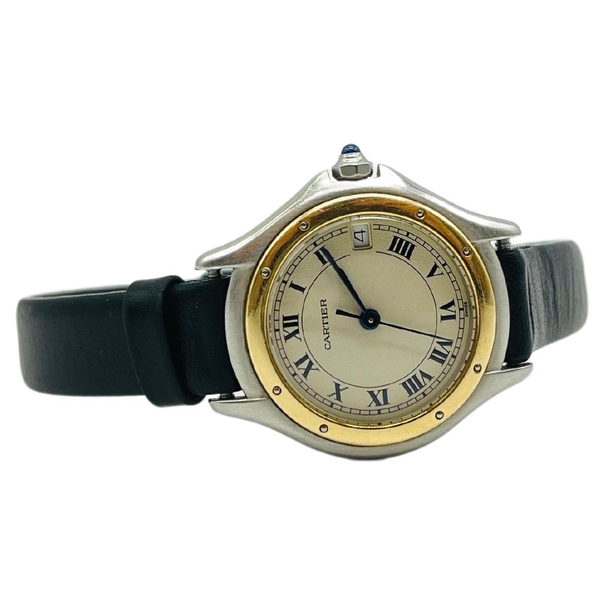 Women's or Men's Vintage Cartier Cougar 187906 wrist watch with leather  For Sale
