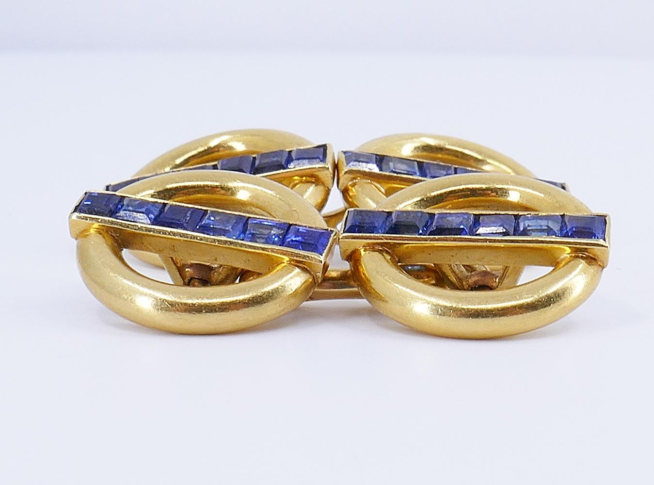 Women's or Men's Vintage Cartier Cufflinks 18k Gold Sapphire Estate Jewelry