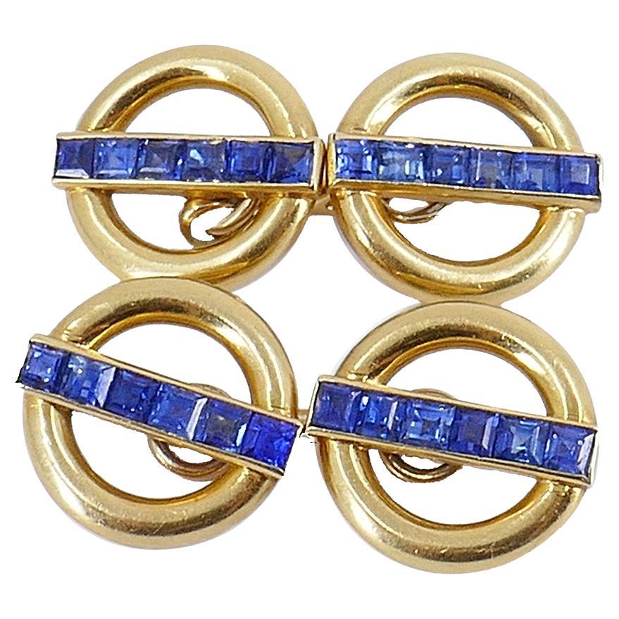 Cartier Sapphire and Diamond Cufflinks Set at 1stDibs