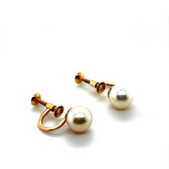 Vintage Cartier Cultured Pearl 18 Karat Yellow Gold Screw Back Earrings