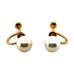 Vintage Cartier Cultured Pearl 18 Karat Yellow Gold Screw Back Earrings