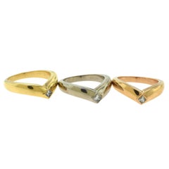 Vintage Cartier Curved Diamond Three Ring Set in 18 Karat Gold