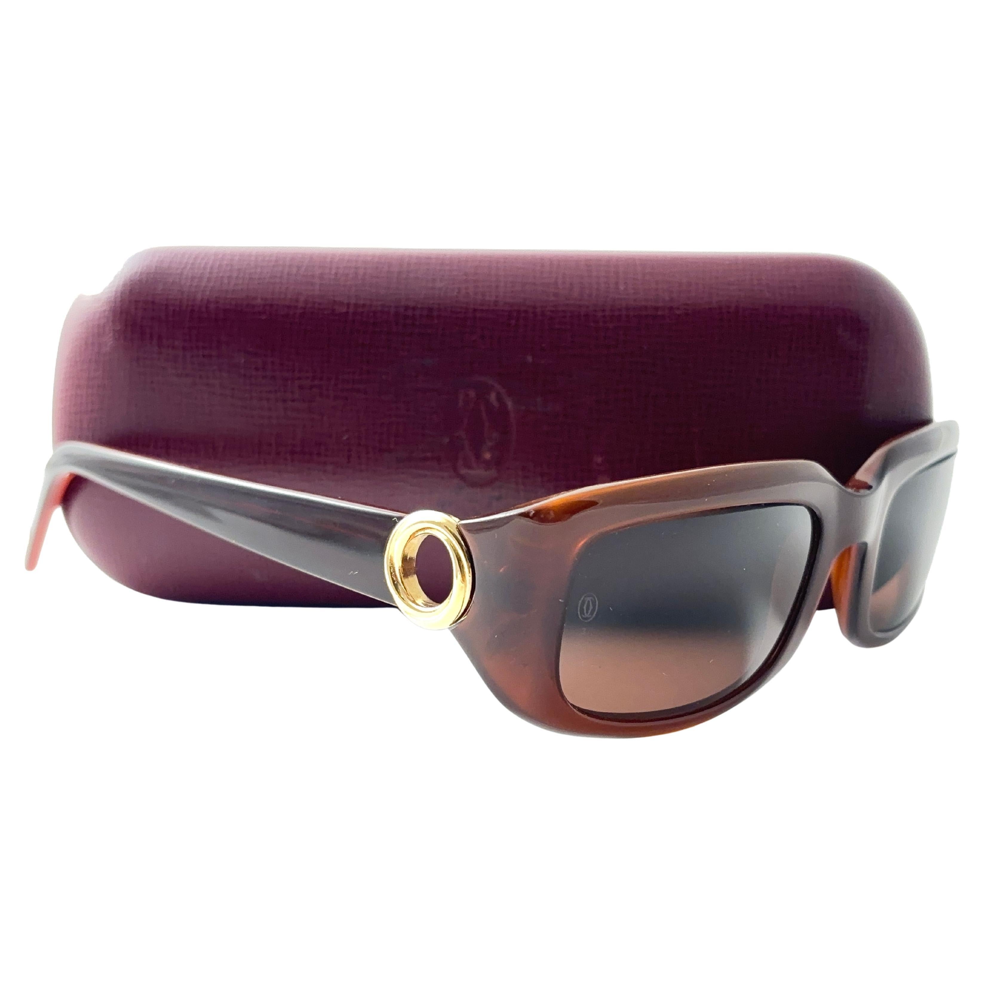 Vintage Cartier Dunkle Schildkröte 8k plattiert Akzente 50 [] 11 1990 Sonnenbrille Frankreich