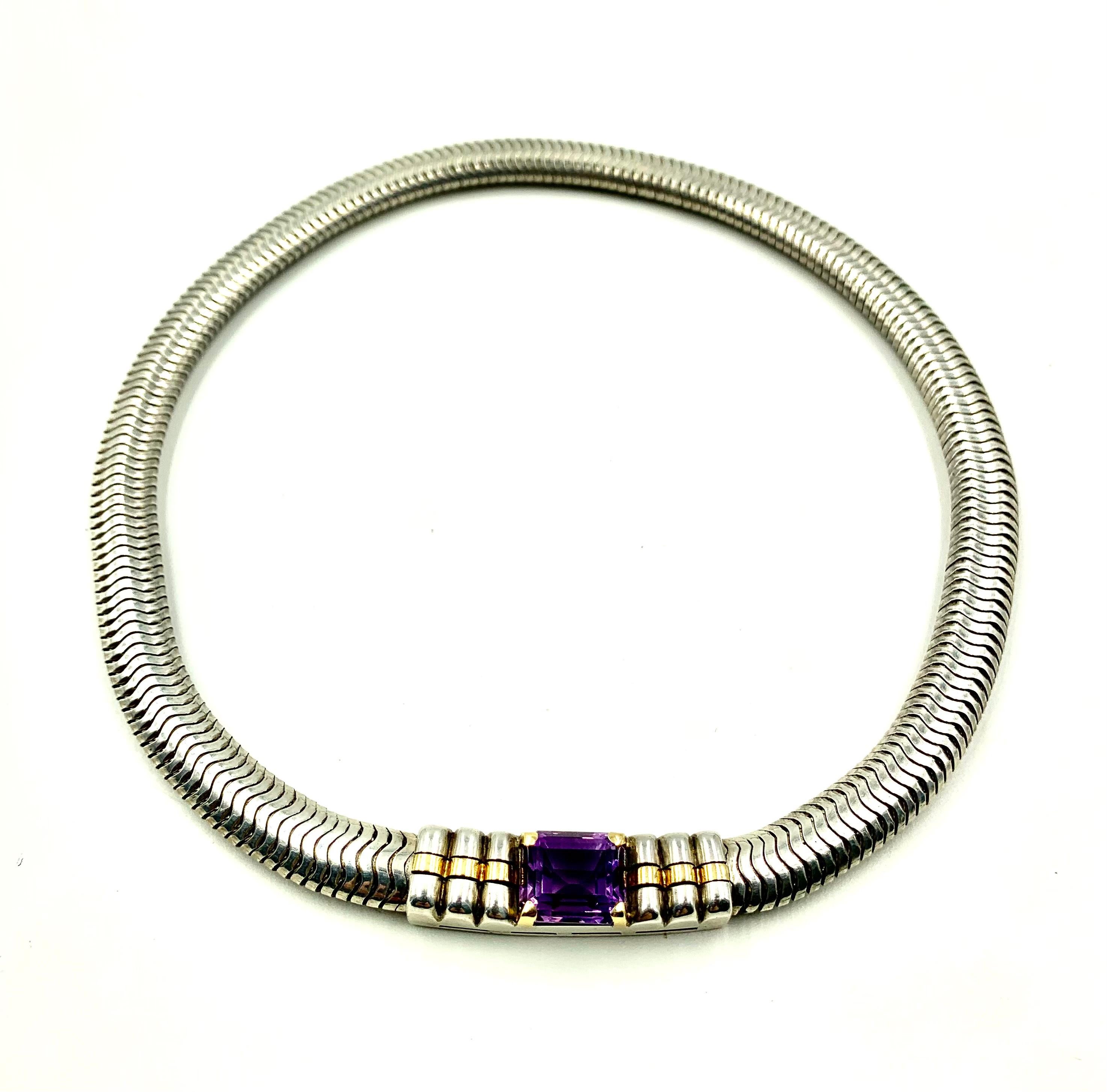 Vintage Cartier Day to Night Amethyst 18K Gold Sterling Silver Snake Necklace 2