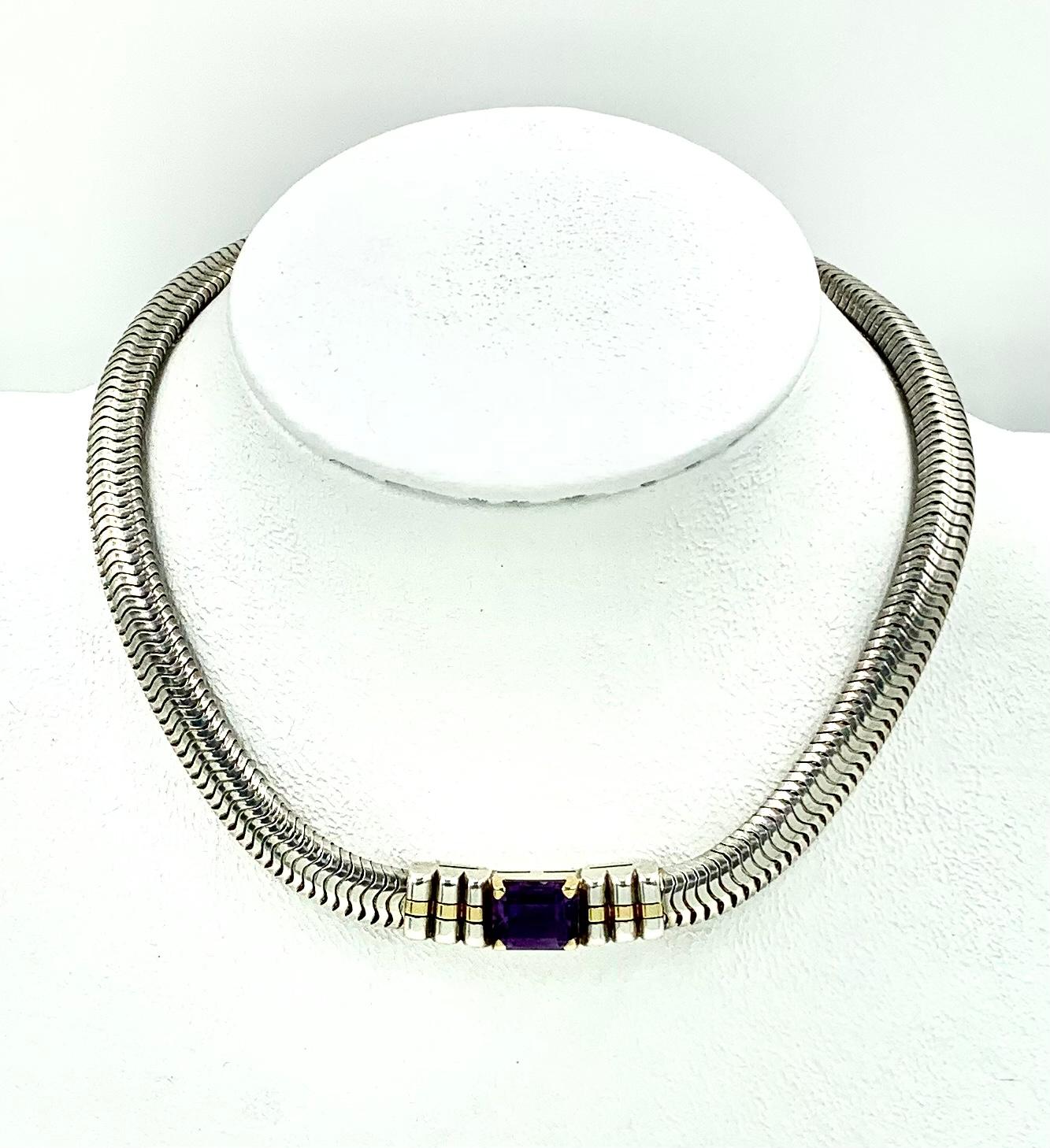 Emerald Cut Vintage Cartier Day to Night Amethyst 18K Gold Sterling Silver Snake Necklace
