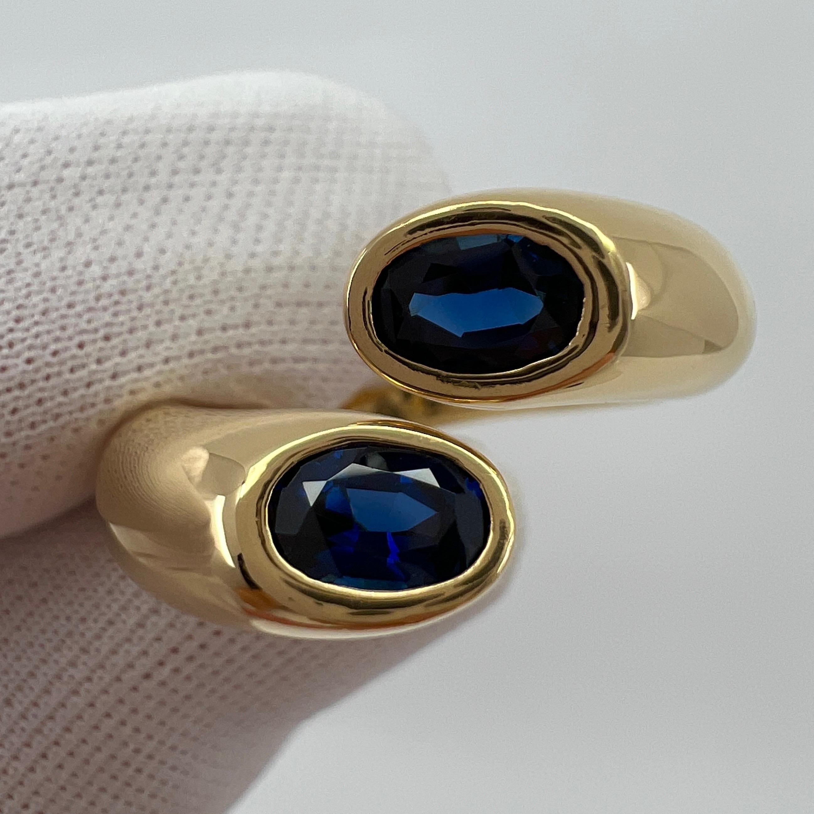Vintage Cartier Deep Blue Sapphire Ellipse Oval Cut 18k Gold Bypass Split Ring 5