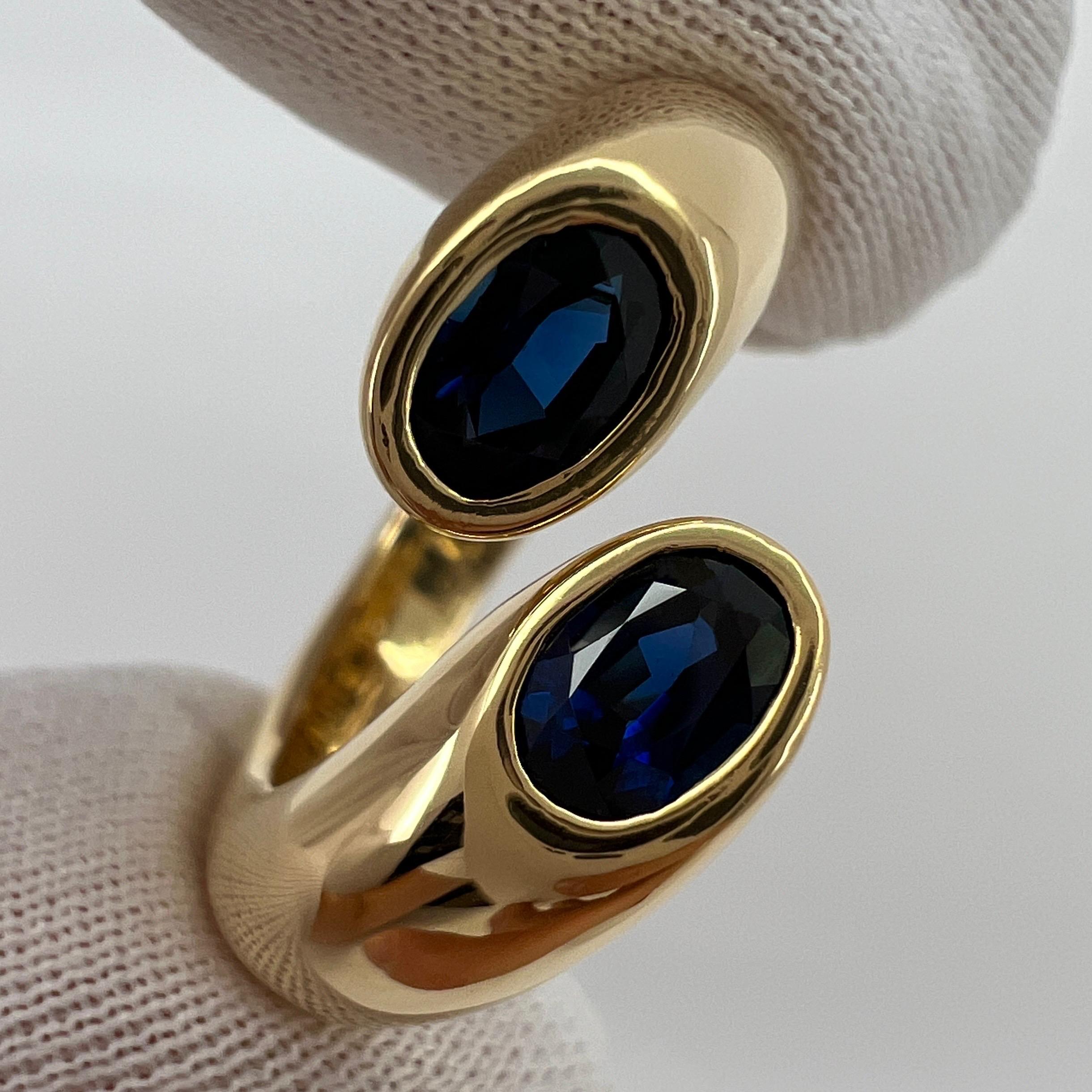 Vintage Cartier Deep Blue Sapphire Ellipse Oval Cut 18k Gold Bypass Split Ring 6