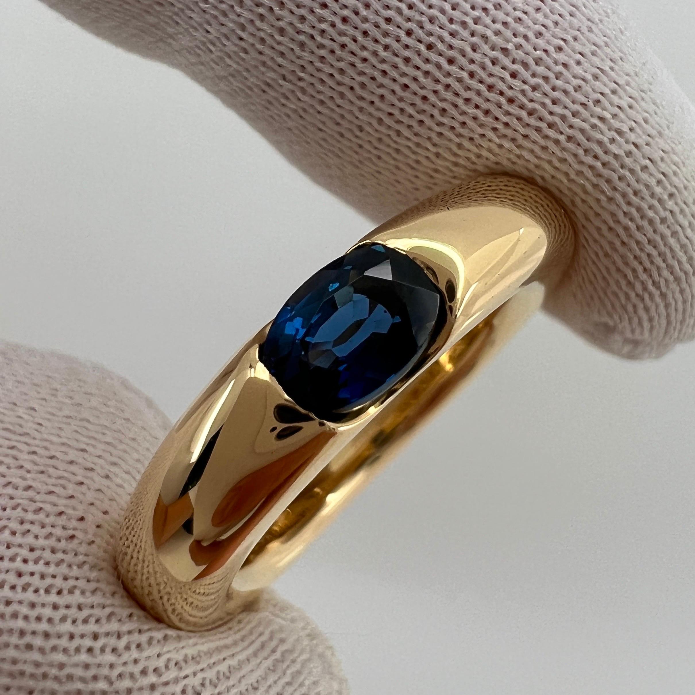 Vintage Cartier Deep Blue Sapphire Oval Ellipse 18k Yellow Gold Solitaire Ring 5 6