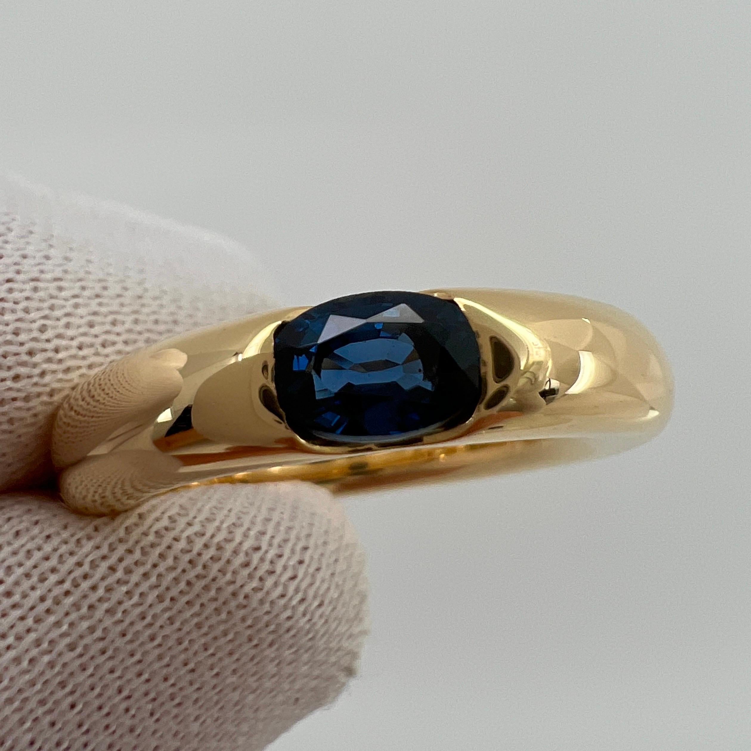 Vintage Cartier Deep Blue Sapphire Oval Ellipse 18k Yellow Gold Solitaire Ring 5 7