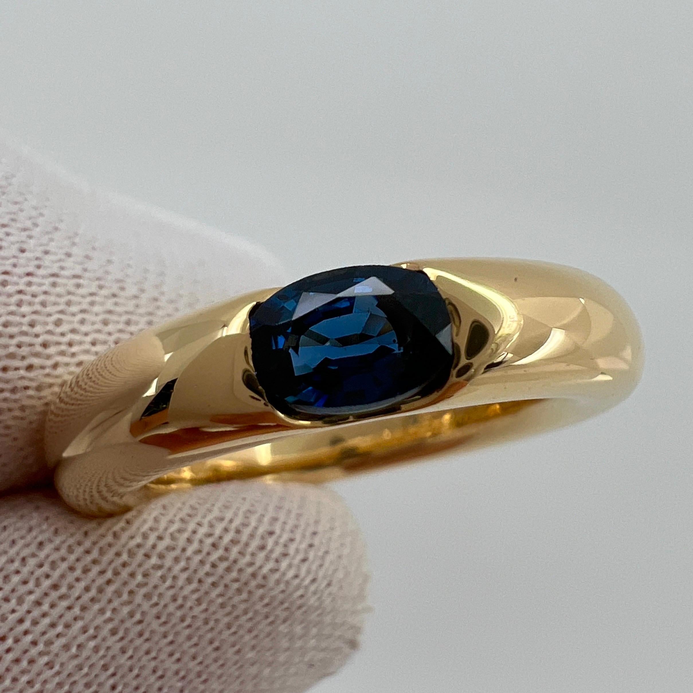 Vintage Cartier Deep Blue Sapphire Oval Ellipse 18k Yellow Gold Solitaire Ring 5 3