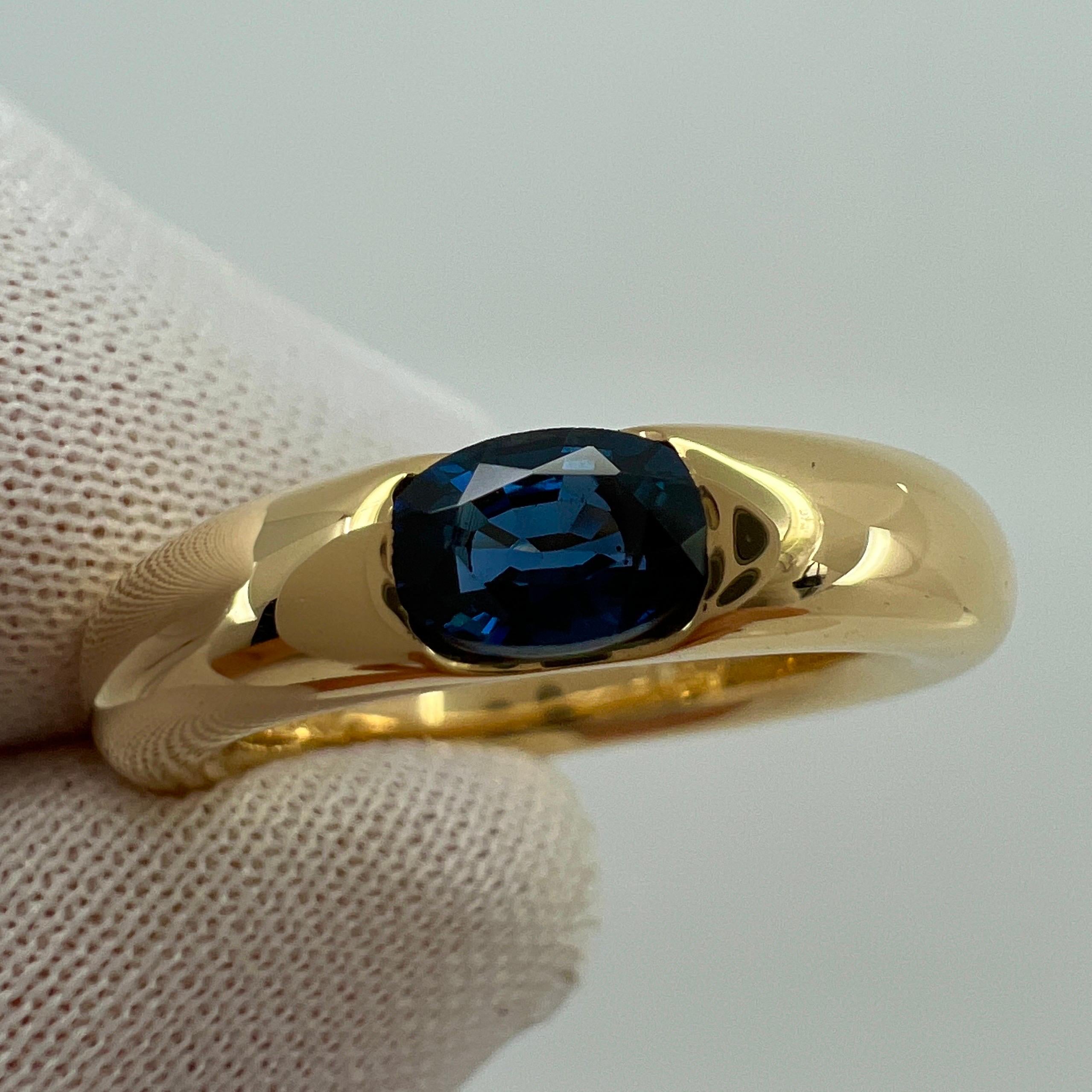 Vintage Cartier Deep Blue Sapphire Oval Ellipse 18k Yellow Gold Solitaire Ring 3