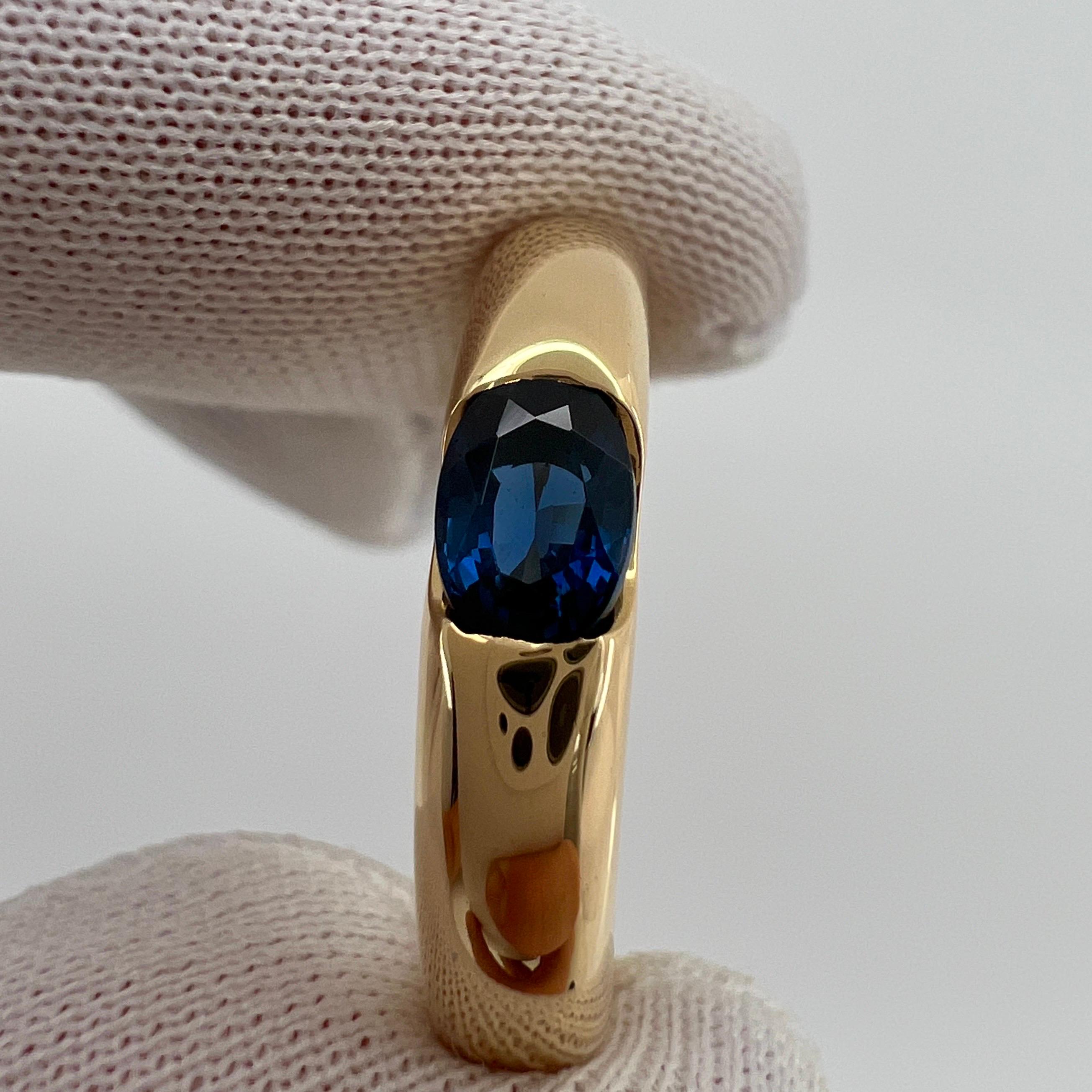 Vintage Cartier Deep Blue Sapphire Oval Ellipse 18k Yellow Gold Solitaire Ring 6