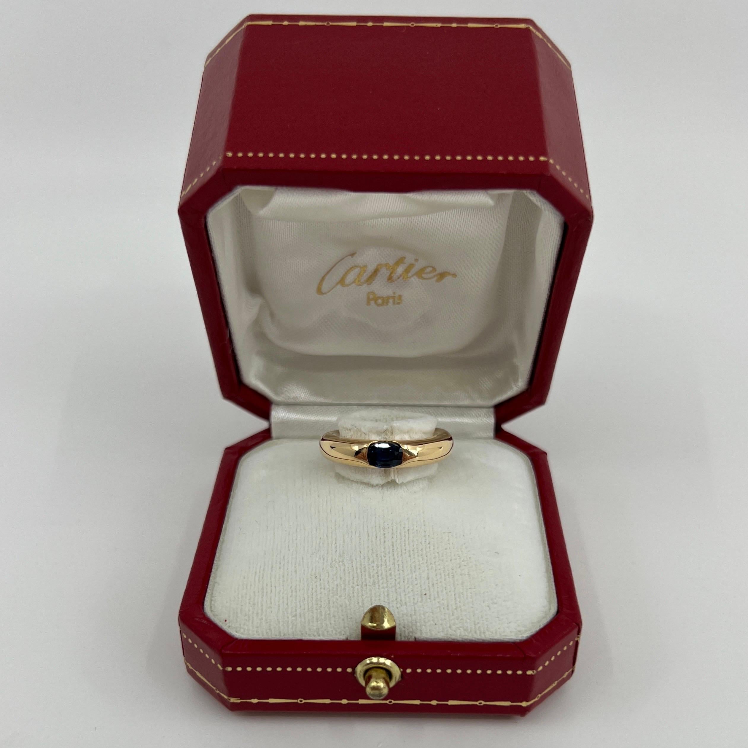 Vintage Cartier Deep Blue Sapphire 18k Yellow Gold Solitaire Ring.

Stunning yellow gold ring set with a fine deep blue sapphire. Fine jewellery houses like Cartier only use the finest of gemstones and this sapphire is no exception. An excellent