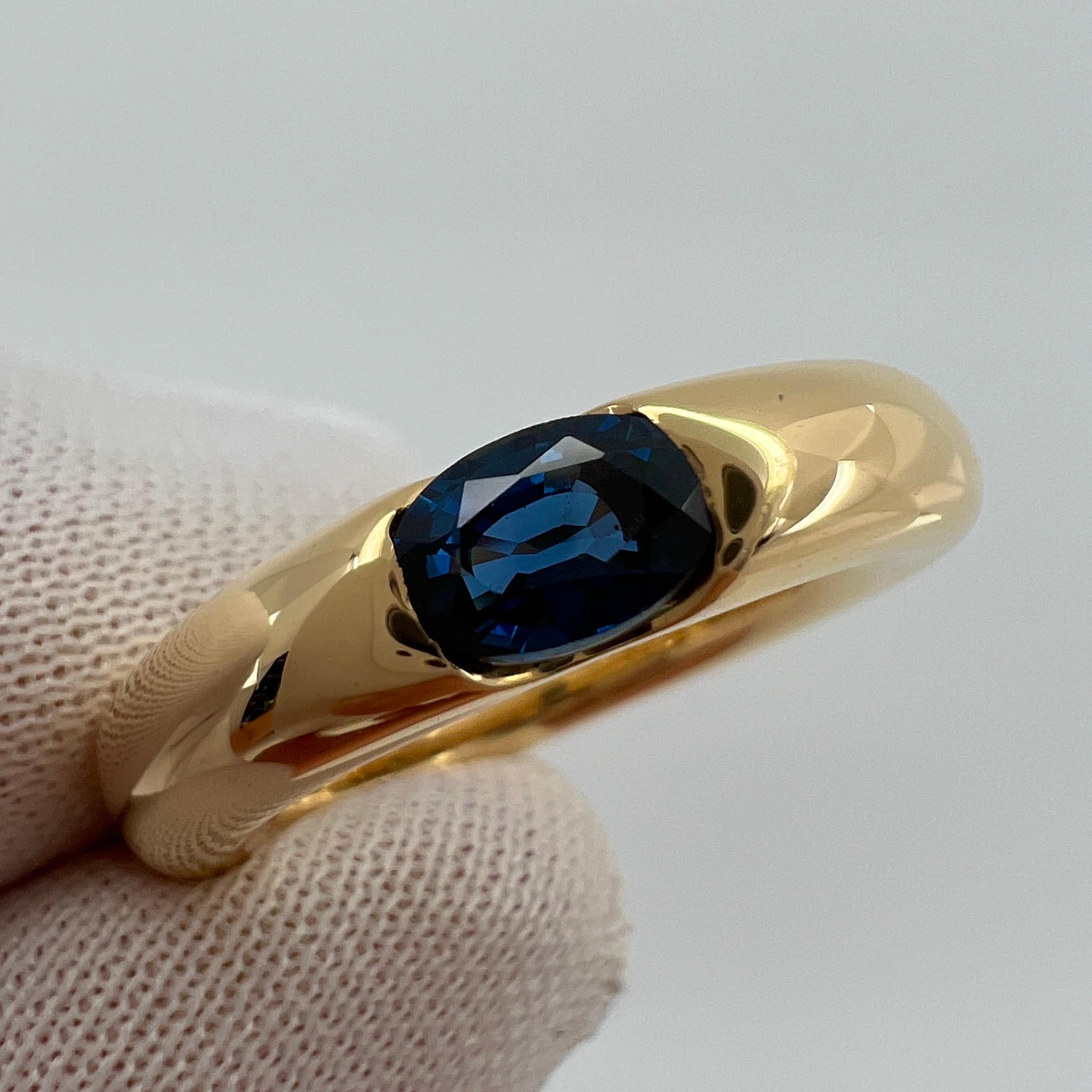 Oval Cut Vintage Cartier Deep Blue Sapphire Oval Ellipse 18k Yellow Gold Solitaire Ring