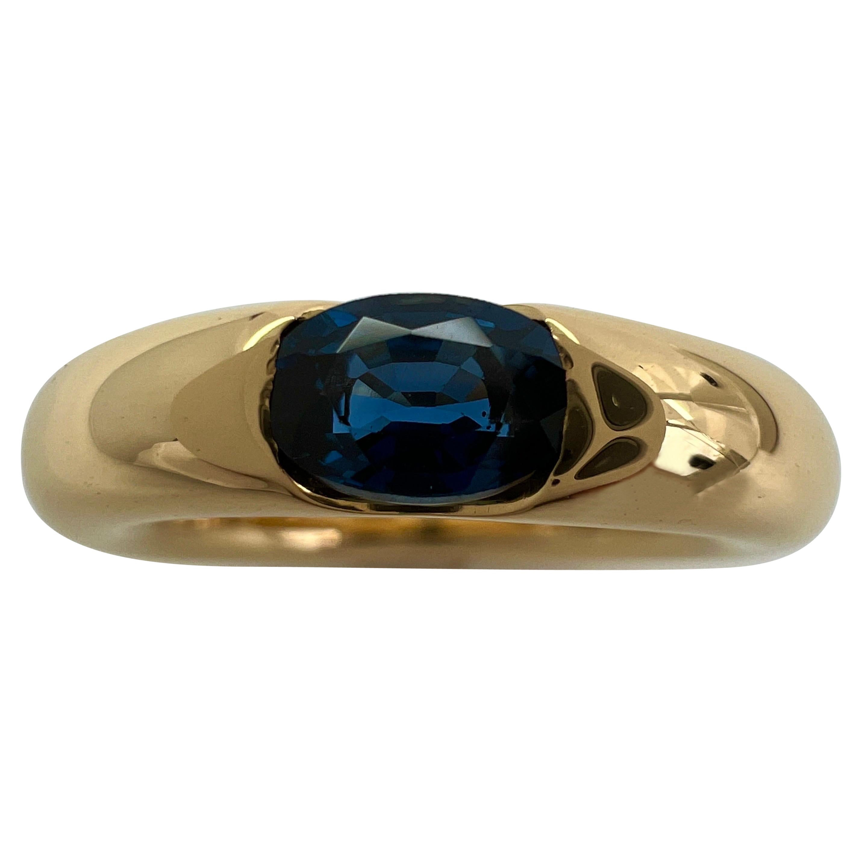 Vintage Cartier Deep Blue Sapphire Oval Ellipse 18k Yellow Gold Solitaire Ring J